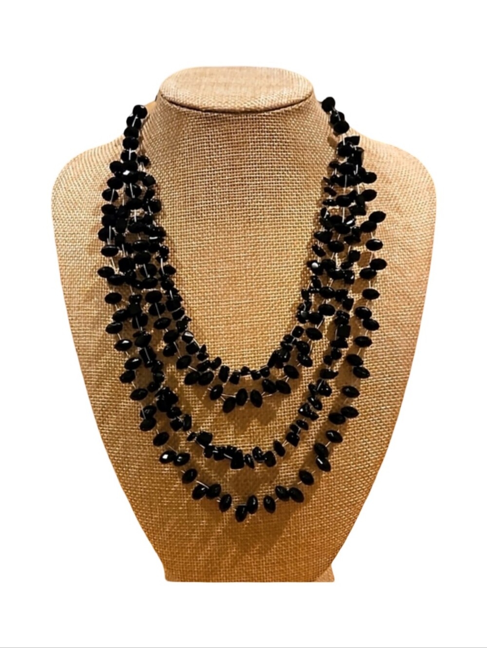 Charming Charlie Y2K Black Beaded Multi-Strand Layered Statement Necklace